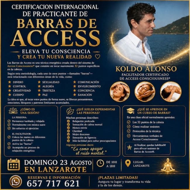 en LANZAROTE DOMINGO 23 AGOSTO Certificación Internacional de BARRAS de Access en ARRECIFE y DOMINGO FACELiFT ISLAS CANARIAS 2026