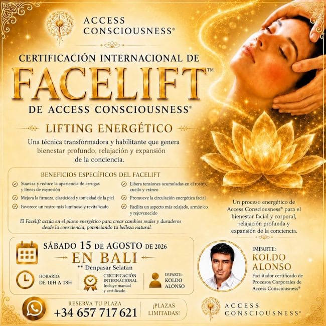 en BALI, SÁBADO 15 AGOSTO en Formacion Internacional Practicante FACELiFT de access Rejuvenecimiento Facial Energetico en INDONESIA 2026